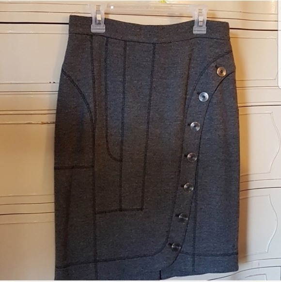 RARE Derek Lam Cashmere Wool Italian Gray Skirt Luxury Button Detail Spring Fall - Picture 3 of 8